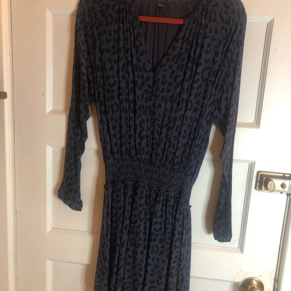 Rails Black Patterned Long Sleeve Smocked Waist Dress